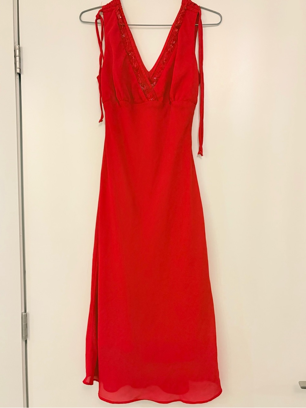 ♥️ Vintage 90s Breakin’ Loose Red Beaded Maxi Dress 3/4 Fairycore Whimsygoth Y2K
